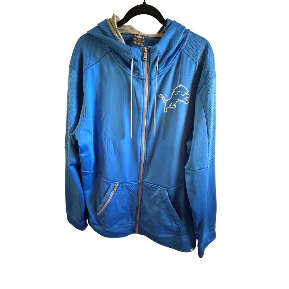 Fanatics Detroit Lions NFL Football Blue Silver Zip Hooded XL Jacket Pockets